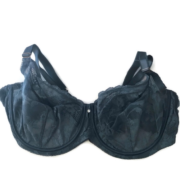 Full Coverage Blue Lace Bra 44DD Unlined Underwire - Picture 3 of 4